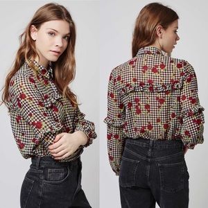 Topshop Gingham floral button down top
